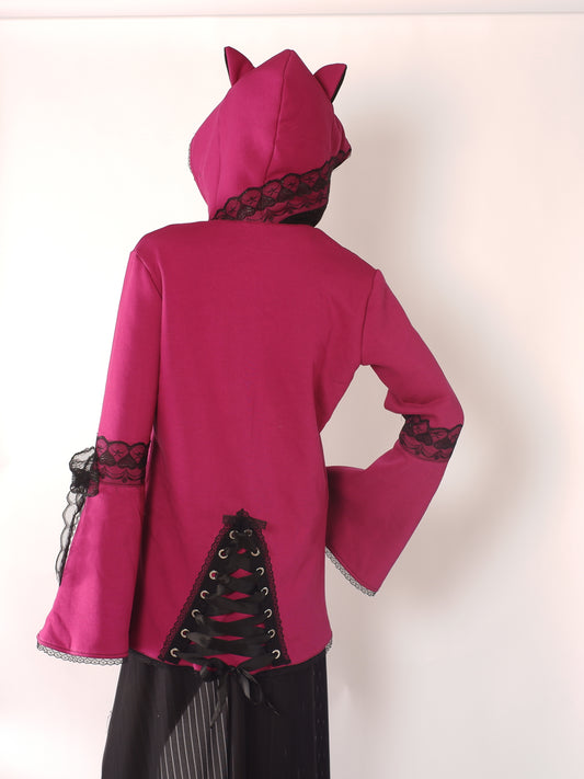 Oversize Kapuzenjacke - Größe S "Magenta Kitty"