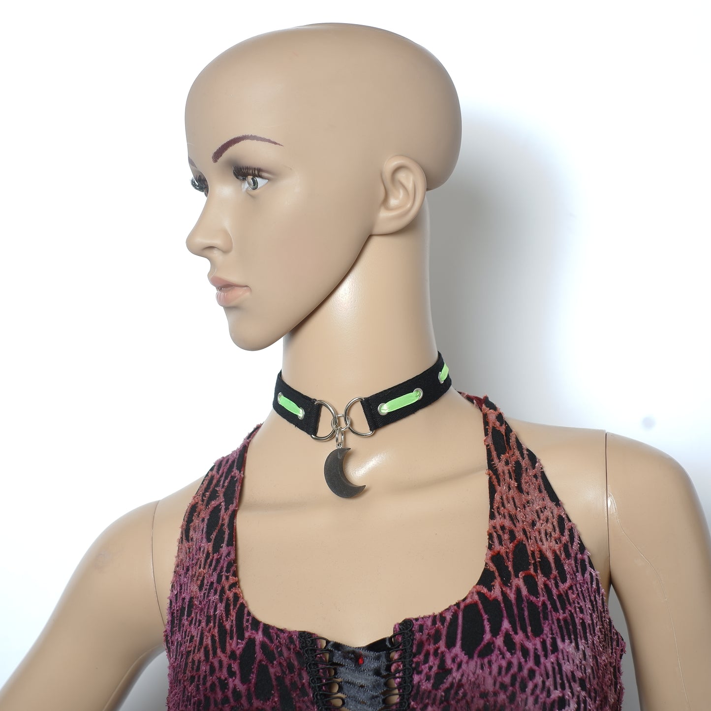 "Mystic & Night" Choker in Schwarz Neongrün 31 - 41cm