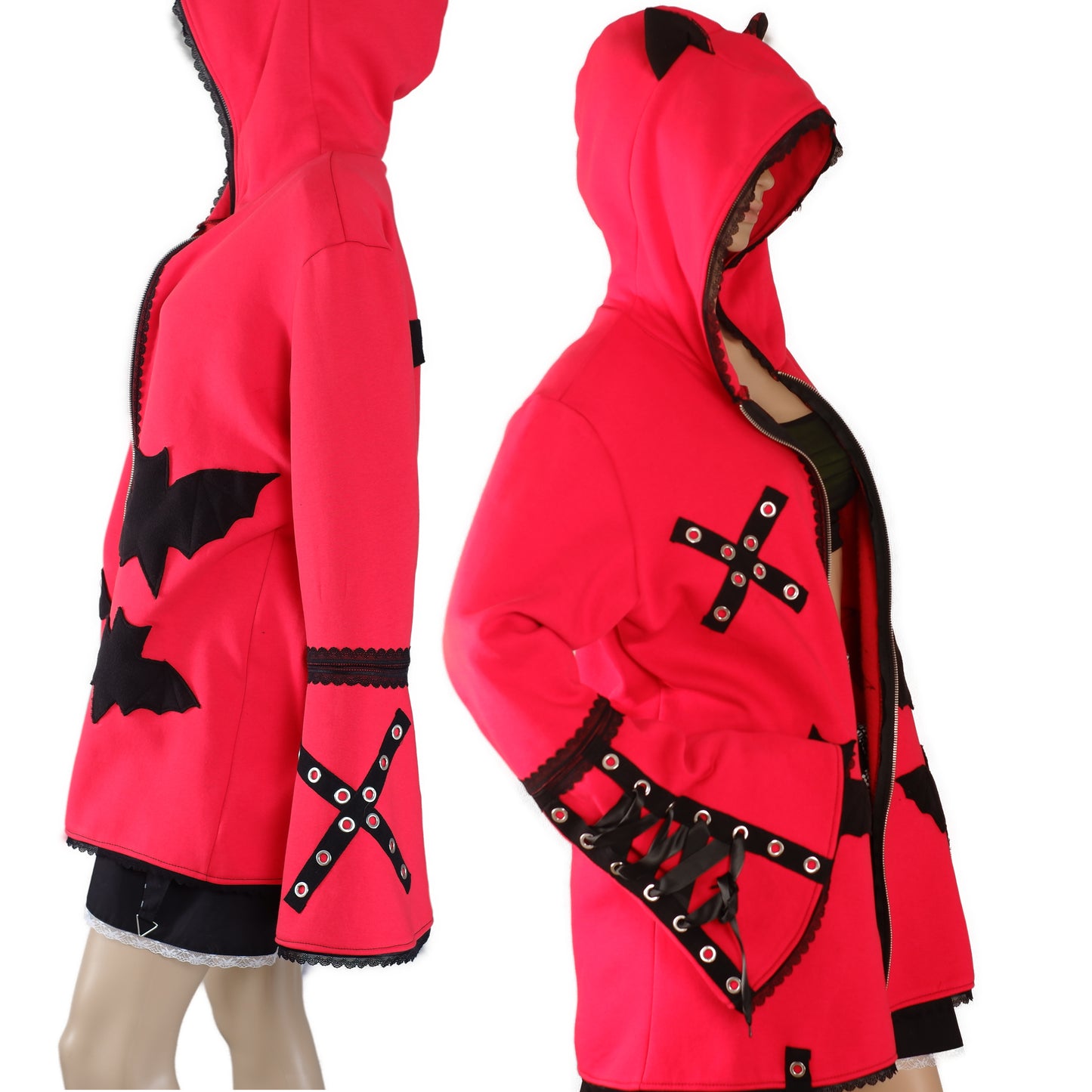 Oversize Kapuzenjacke - Größe L "Red Kitty"