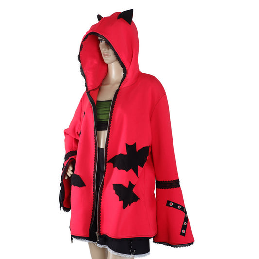 Oversize Kapuzenjacke - Größe L "Red Kitty"