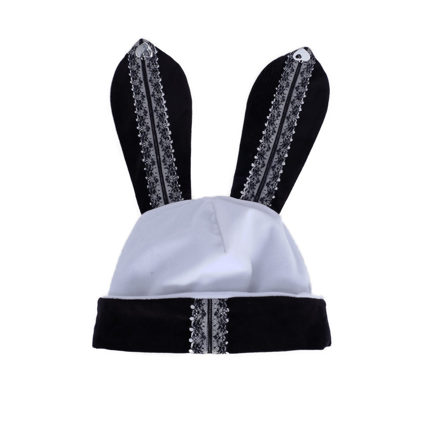Bunny Ear Beanie Kuschelfleece - Schwarz Weiß