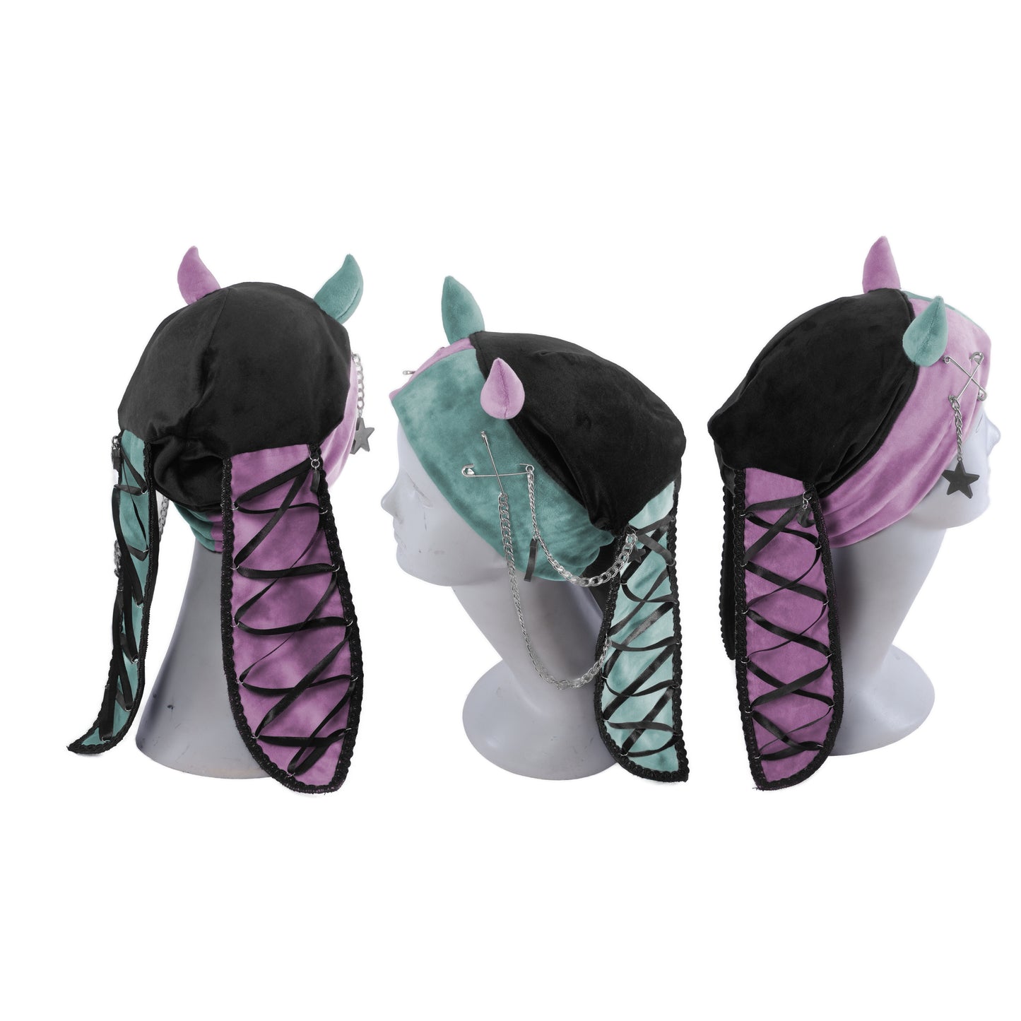 Velvet Bunny Beanie -Stars and Moon Demon - 54 cm - Altrosa + Mintgrün