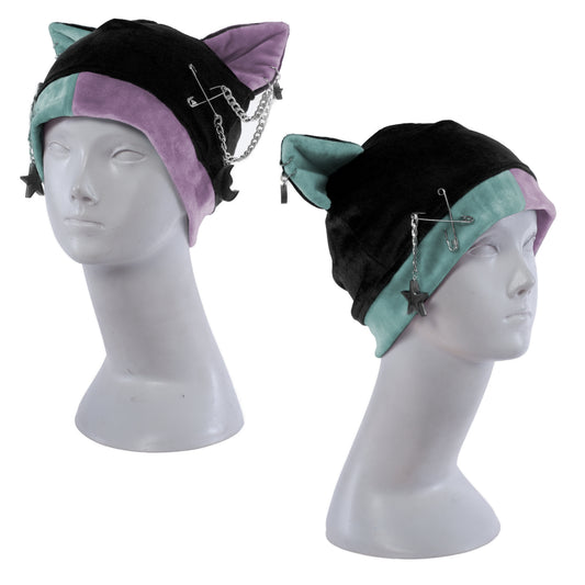 Cat Hat Beanie - Stars and Moon 54 cm Altrosa und Mintgrün