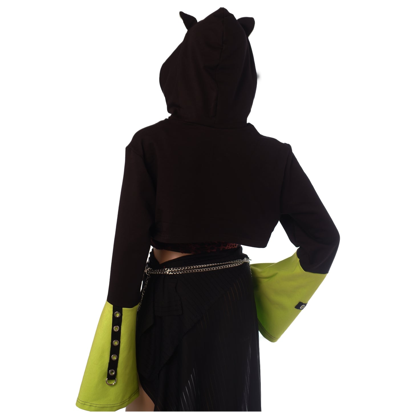 Oversized Shrug – Schwarz / Neon-Grün  mit Katzenohren  Einzelstück Größe M