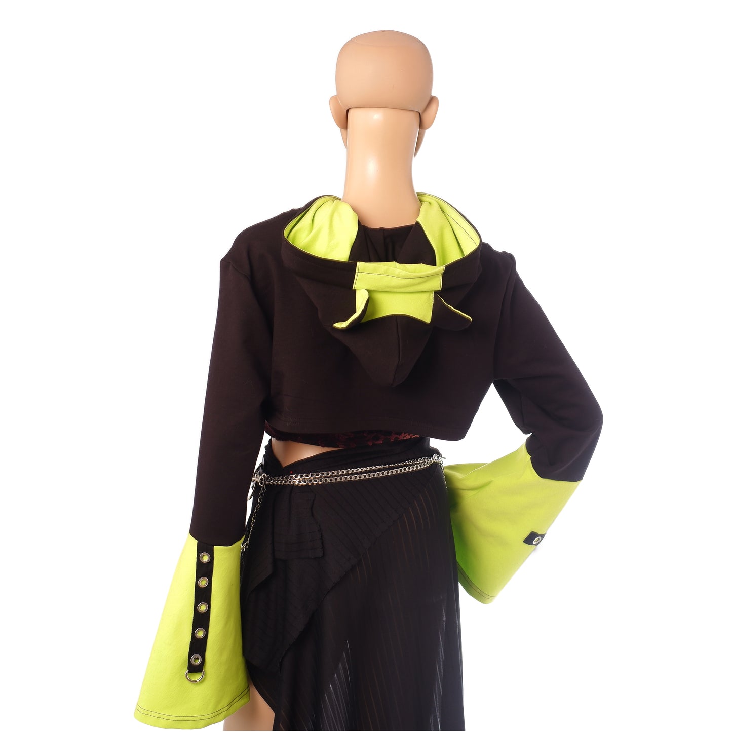 Oversized Shrug – Schwarz / Neon-Grün  mit Katzenohren  Einzelstück Größe M