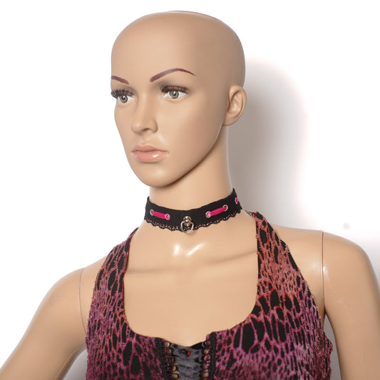 "Lace" Choker in Schwarz Pink ca 31 - 41 cm