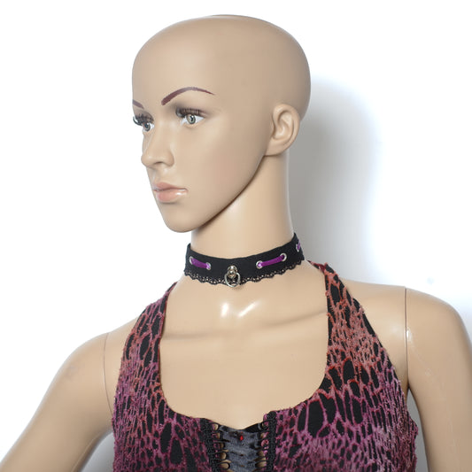 "Lace" Choker in Schwarz Lila ca 31 - 41 cm