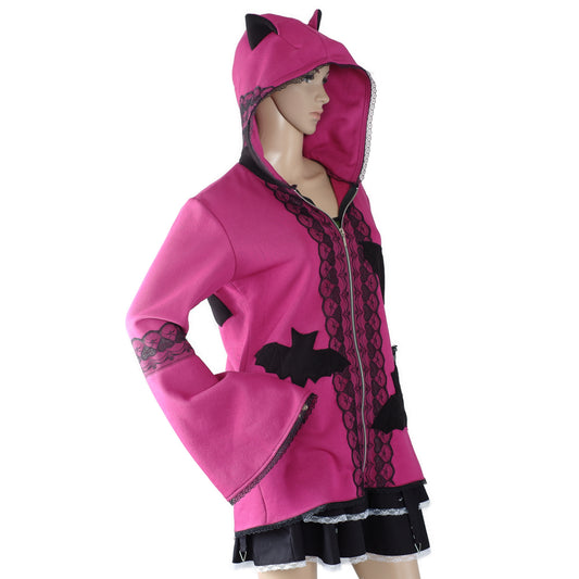 Oversize Kapuzenjacke -  Größe S "Pink Kitty"