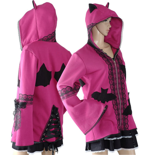 Oversize Kapuzenjacke -  Größe S "Pink Kitty"