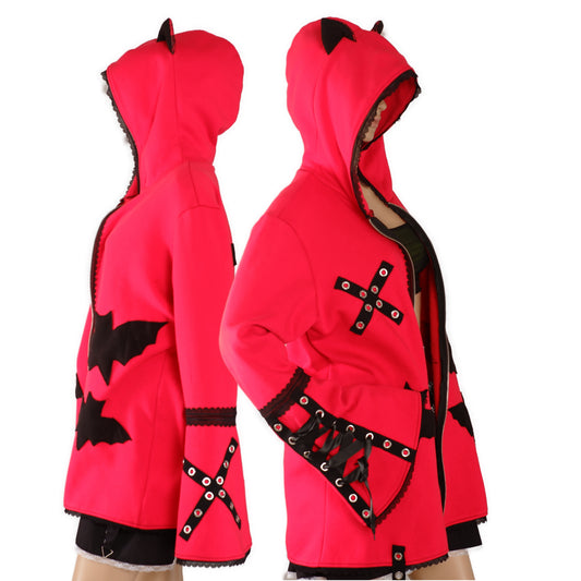 Oversize Kapuzenjacke -  Größe L "Red Kitty"