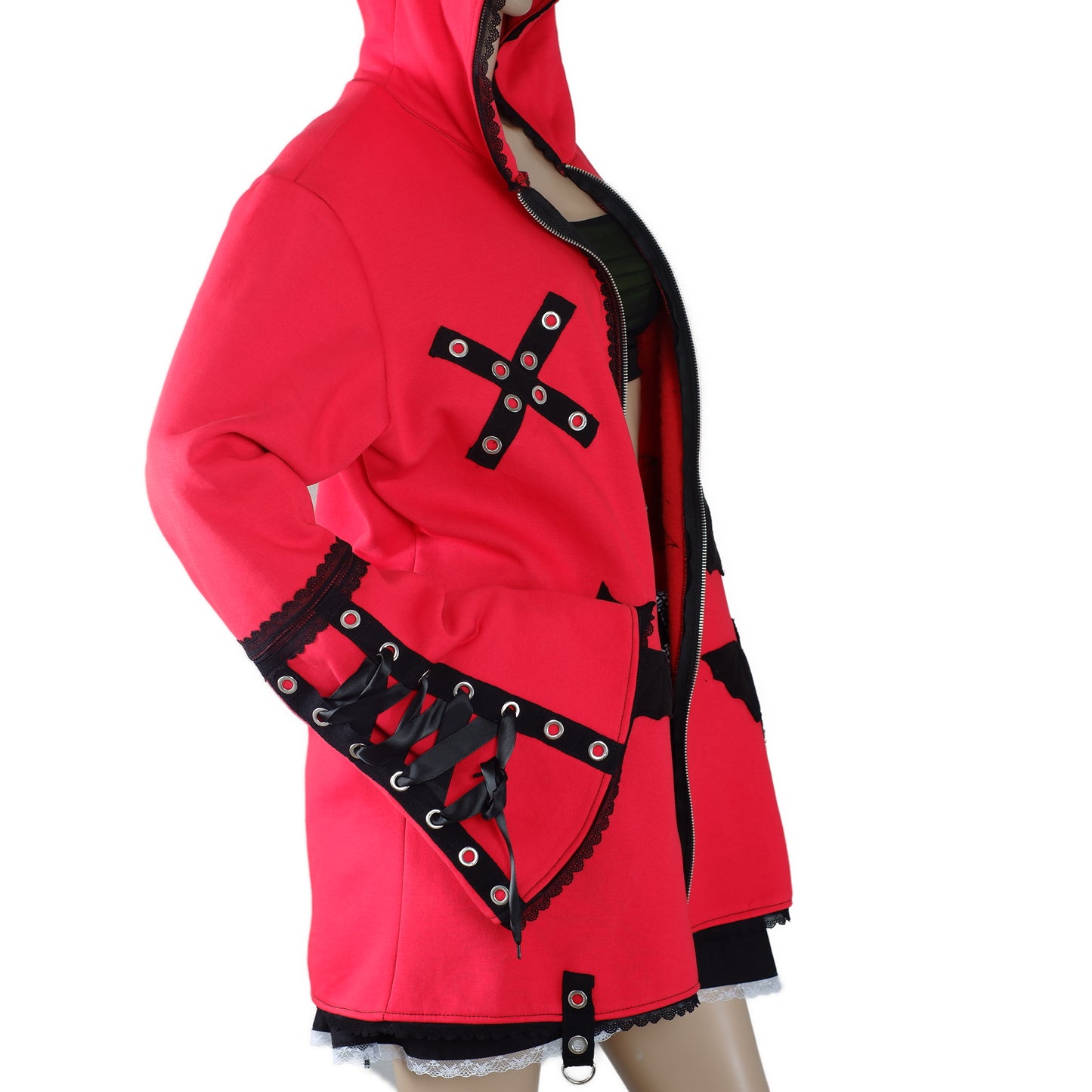 Oversize Kapuzenjacke -  Größe L "Red Kitty"