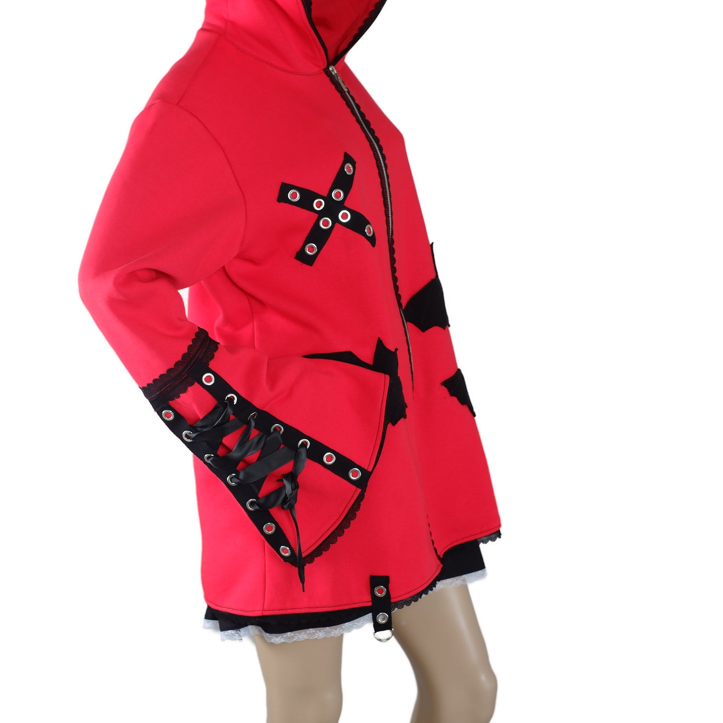 Oversize Kapuzenjacke -  Größe L "Red Kitty"