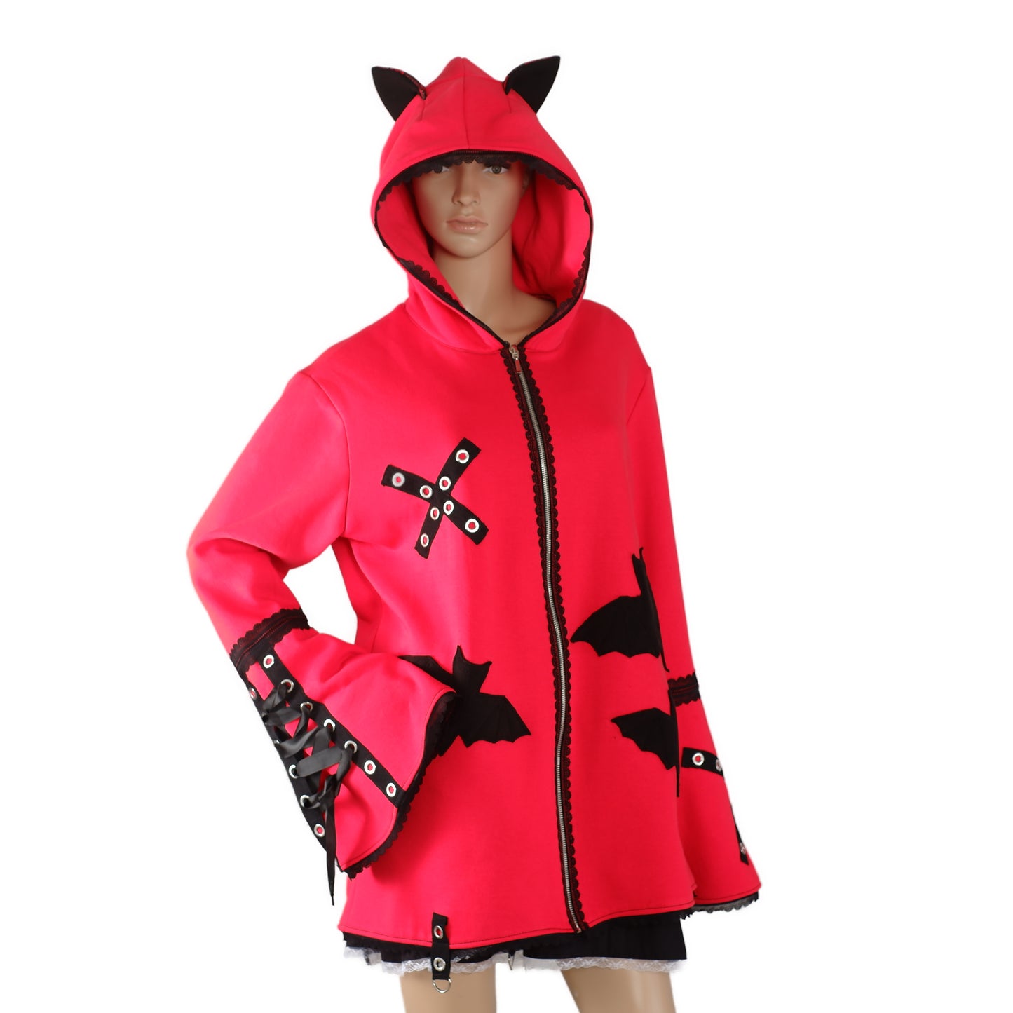 Oversize Kapuzenjacke -  Größe L "Red Kitty"