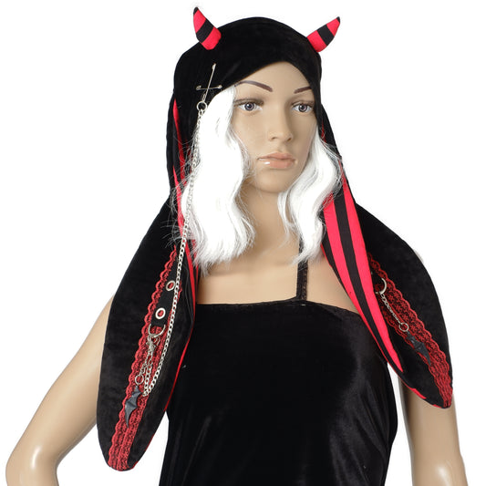 Velvet Bunny Beanie - Midnight Demon - Long