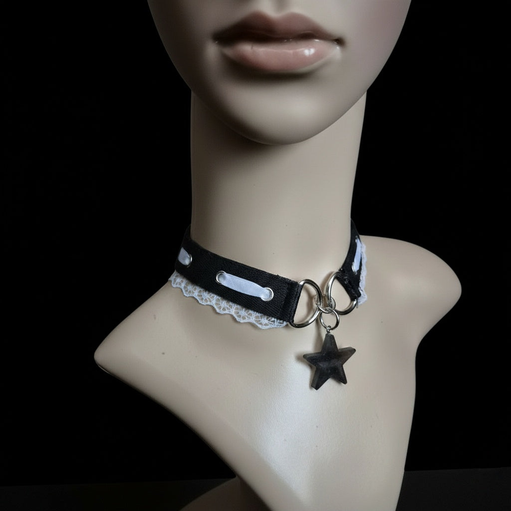 "Mystic & Night" Choker in Schwarz Weiß 32 - 42 cm
